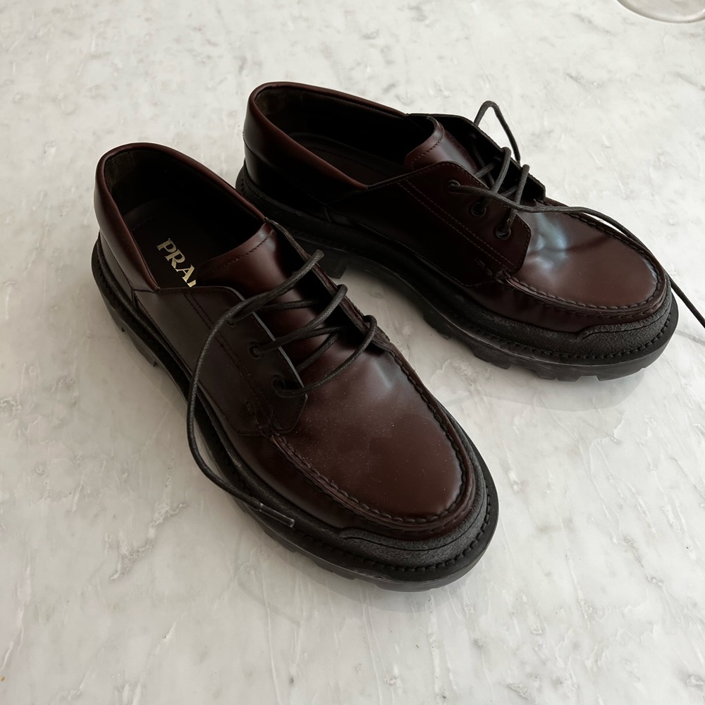Prada NWOT lace up leather platform derby oxford loafer